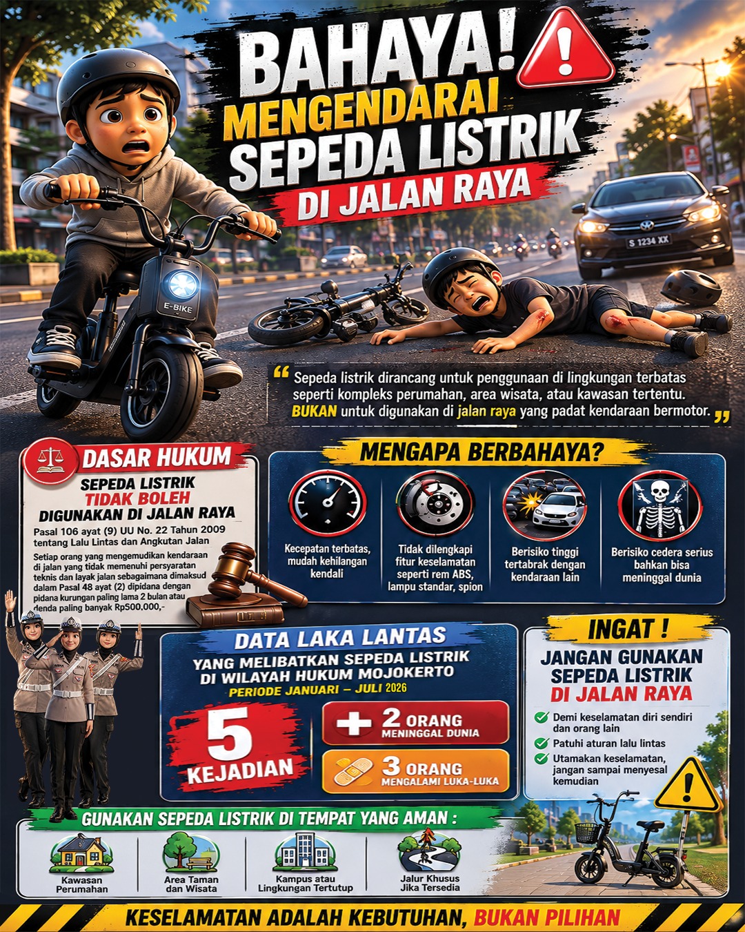 olres Mojokerto Imbau Masyarakat Tidak Gunakan Sepeda Listrik di Jalan Raya